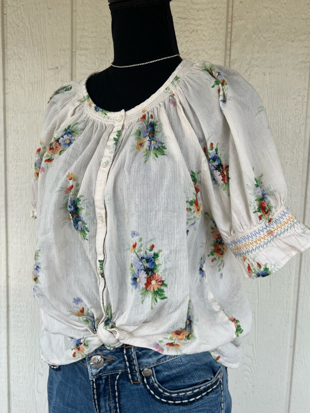 Madewell Floral Peasant Blouse Size Large Lightweight Cottagecore Top